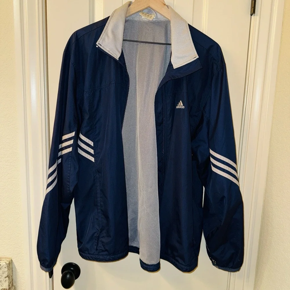 Vintage Adidas Windbreaker Jacket Navy Blue Mesh Lined Climaproof Men's M Y2K